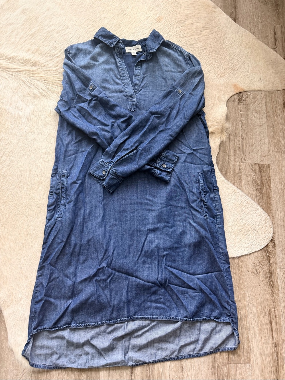 cloth & stone Indigo Denim Shirt Dress - Long Sleeve